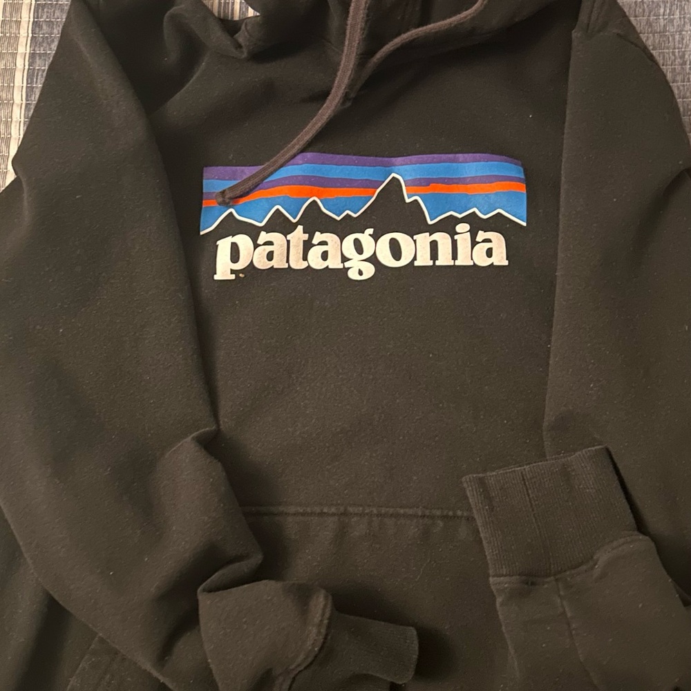 Patagonia Black Hoodie with Vibrant Logo